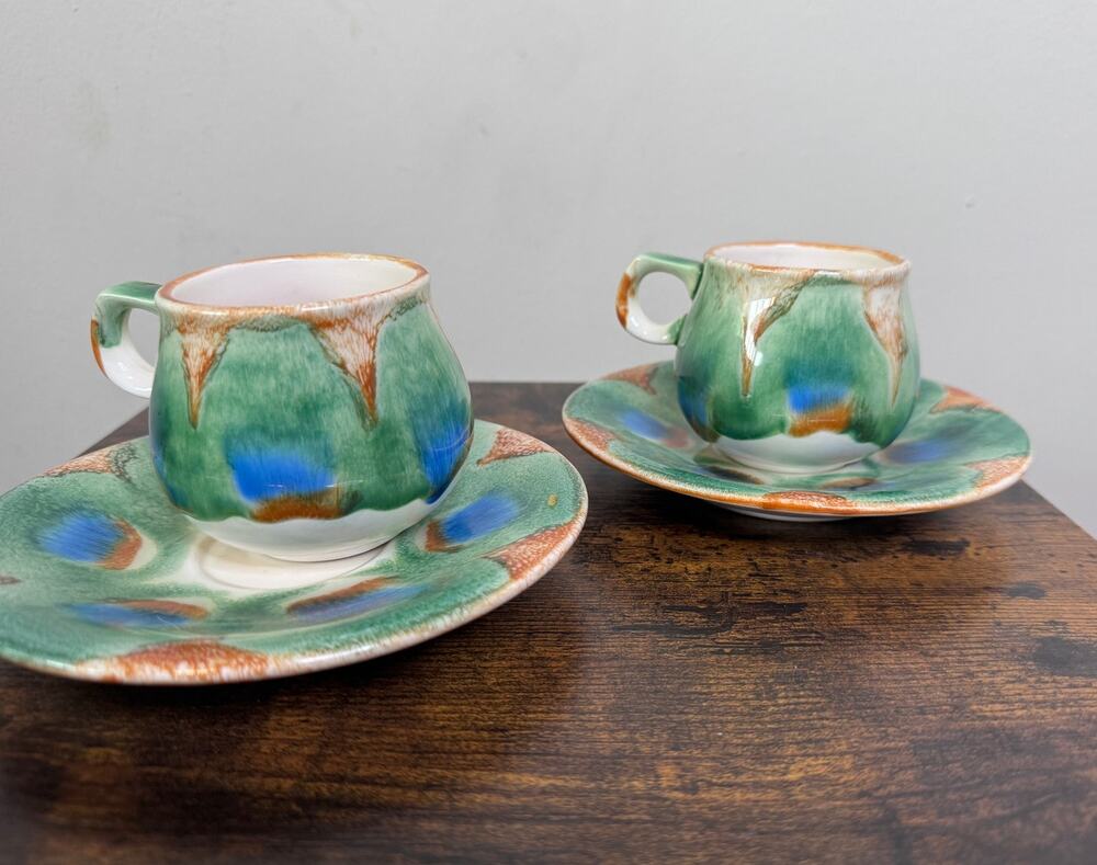 Vintage Set Of Two Hand painted Seyei Ceramic Tea/Coffee Cups With Saucers